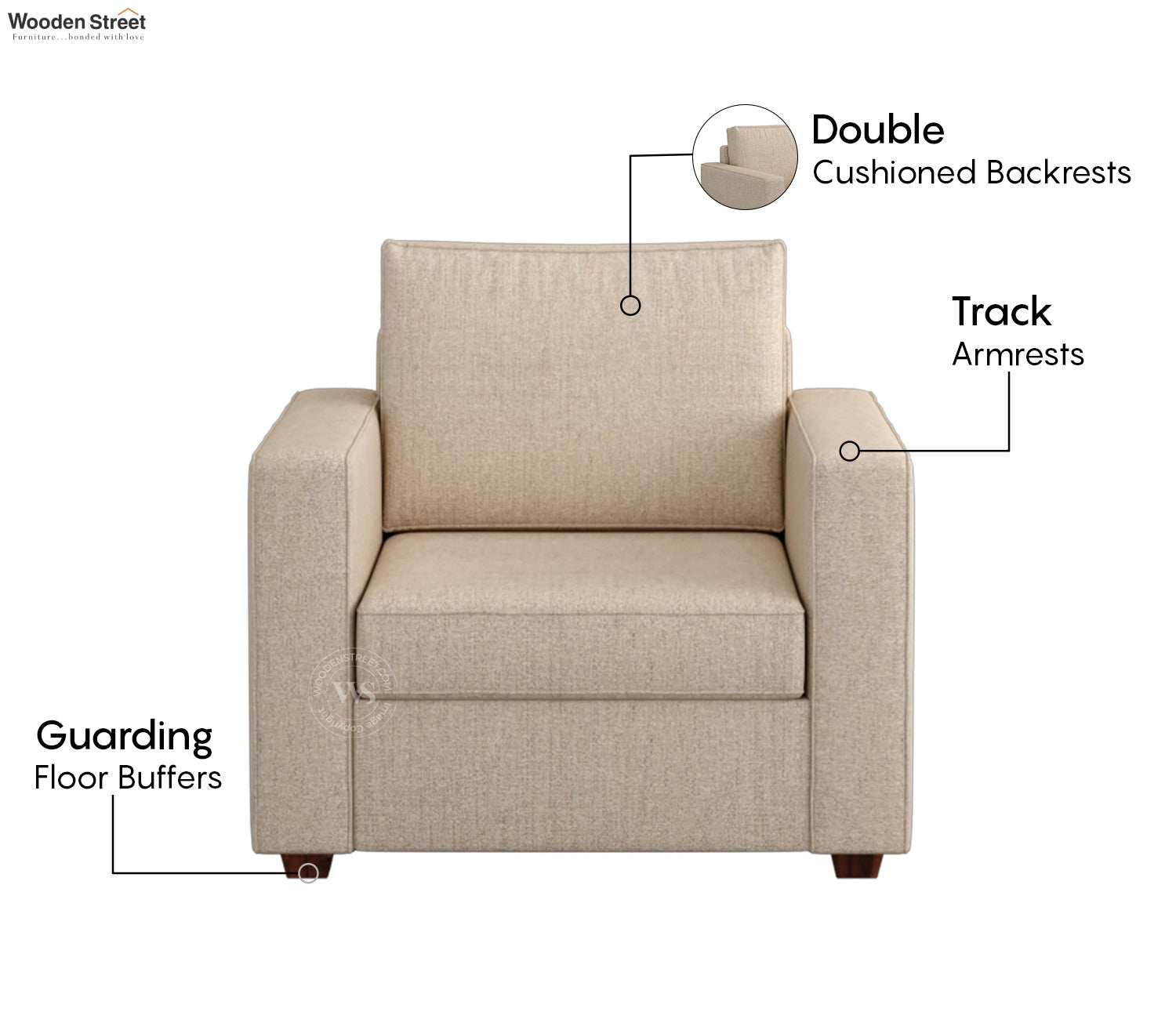 Albus One Seater Fabric Sofa (Cotton, Jade Ivory)