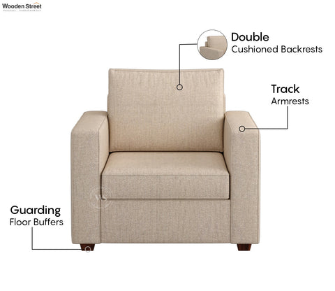 Albus One Seater Fabric Sofa (Cotton, Jade Ivory)