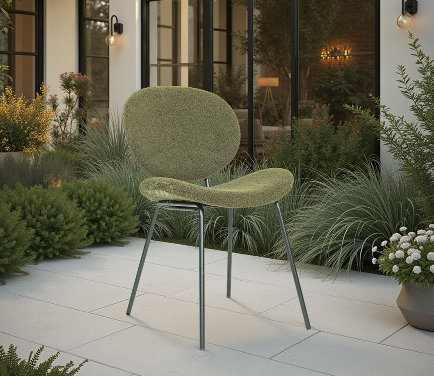 Clouda Modern Upholstered Chair in Boucle Fabric (Green)