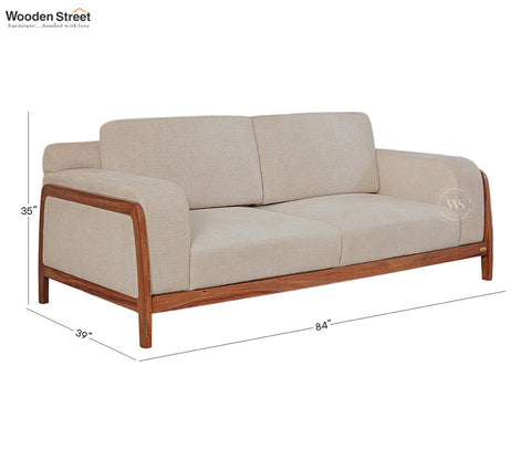 Maahir Contemporary Sofa with Wide Armrests and Wooden Accents (Cotton, Jade Ivory)