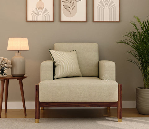 Kairav Modern 3+1+1 Wooden Sofa Set with Premium Upholstery (Cottage Ivory)