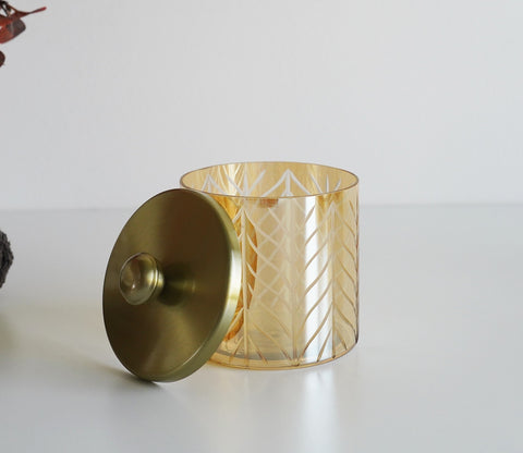 Portia Herringbone Gold And Amber Luster Cotton Jar