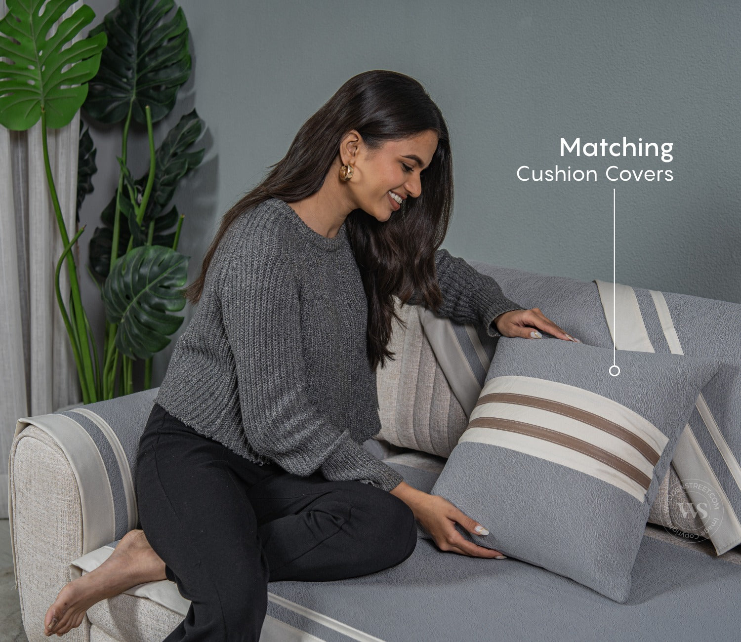 Elegance Essence Blue Mist Plain 3 Seater Sofa Cover -  Set of 8