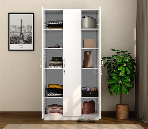 Kayden 3 Door Multi Utility Wardrobe With Lock (Frosty White Finish)