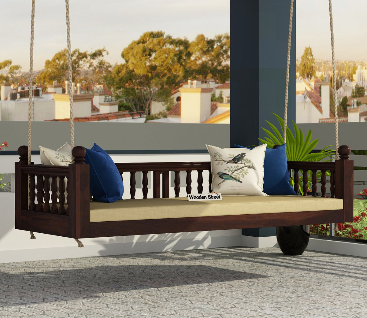 Alanis Wooden Swing Chair (Walnut Finish)