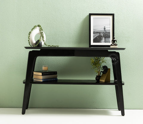 Tudor Premium Mango Wood Double Tier Console Table (Black Finish)