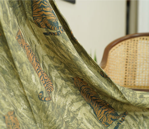 Leopard Print Light-Filtering Door Curtains Set of 2 (Green, 7 Feet)