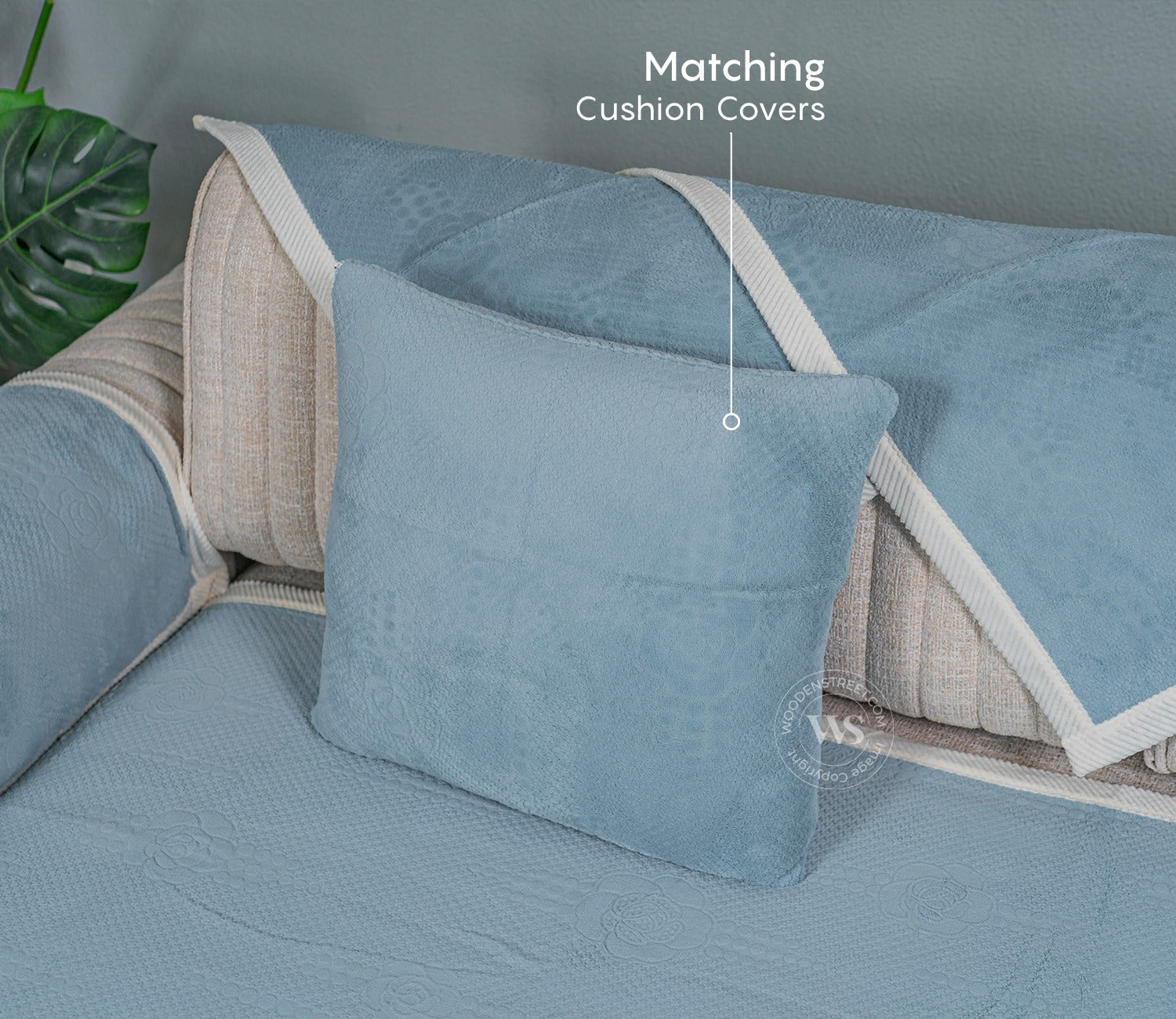 Radiant Blues Plain Designer 3 Seater Sofa Cover - Set of 8