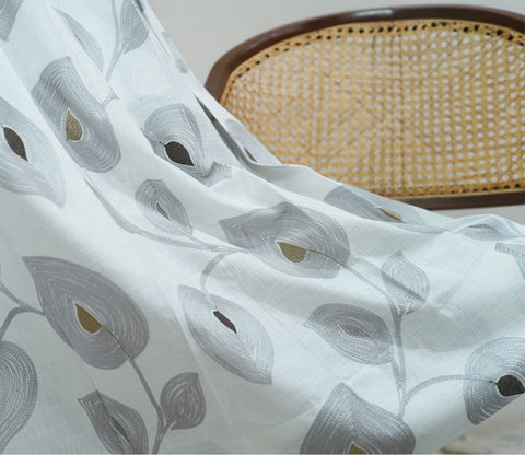Dual Leaf Sheer Door Curtains Set of 2 (Grey, 7 Feet)