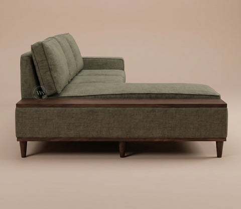 Ashion Premium Left Aligned L Shape Sofa with Built-in Side Wooden Deck (Sage Green)