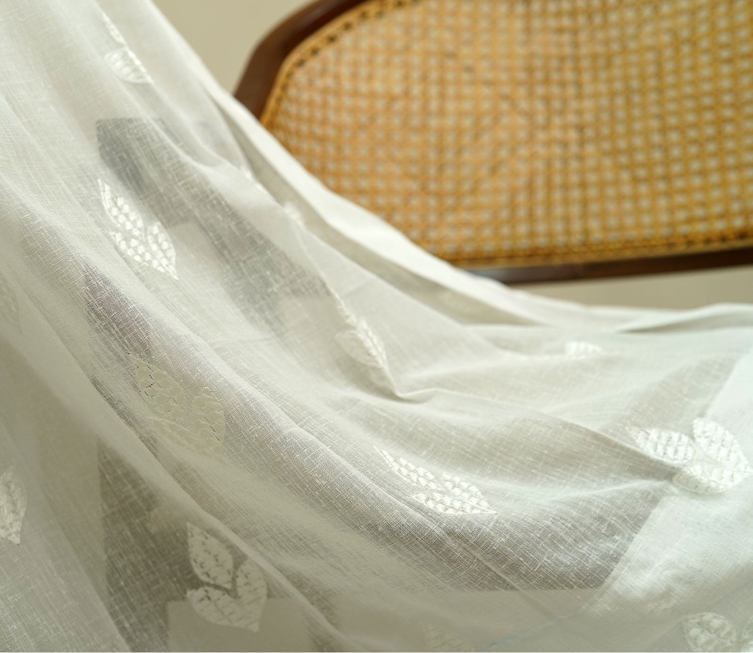 Tri Motifs Door 1 Piece Sheer Curtain (White, 7 Feet)
