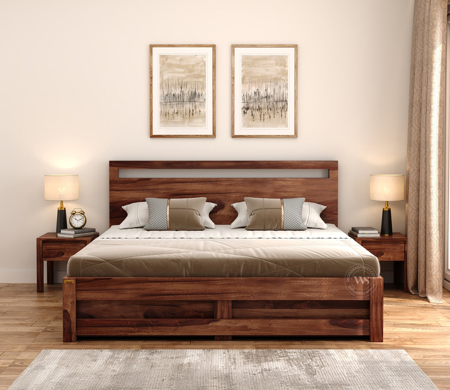 Bacon Bed With Storage (Queen Size, Honey Finish)
