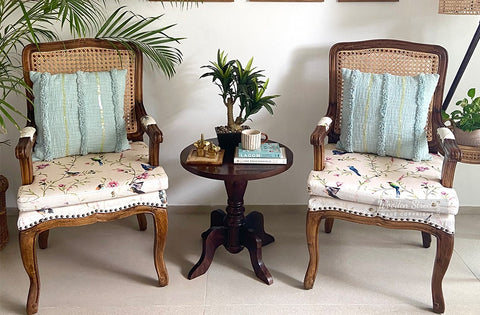 Kelvin Cane Arm Chair with Backrest (Cotton, Cream Robins)