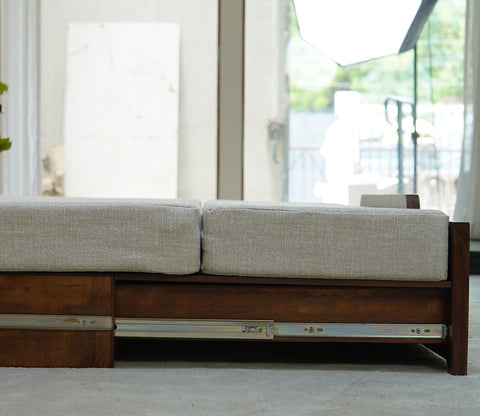 Ayaana Sheesham Wood 3 Seater Sofa Cum Bed with Cane Weaving | Opens to Double Bed (78x62) | Premium Upholstery | Sleeps 2 Adults (Teak Finish, Jade Ivory)