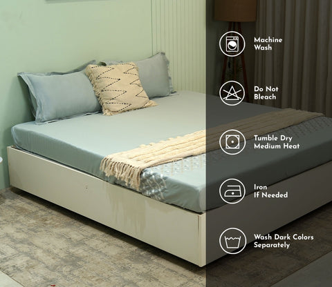 Rhombus Chain Embroidery Flat Cotton Bed Sheet King Size with 2 Pillow Covers