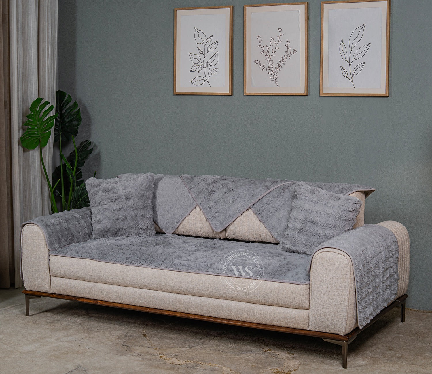 Serene Classic Plain Solid Grey 3 Seater Sofa Cover - Set of 8