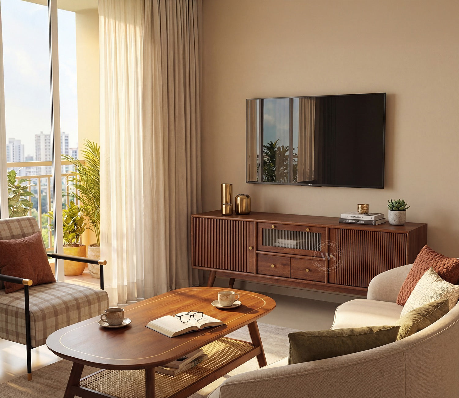 Hamona Premium Mango Wood TV Unit with Drawers And Cabinets (Teak Finish)