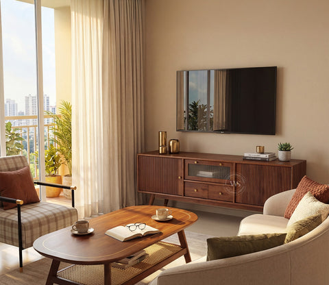 Hamona Premium Mango Wood TV Unit with Drawers And Cabinets (Teak Finish)