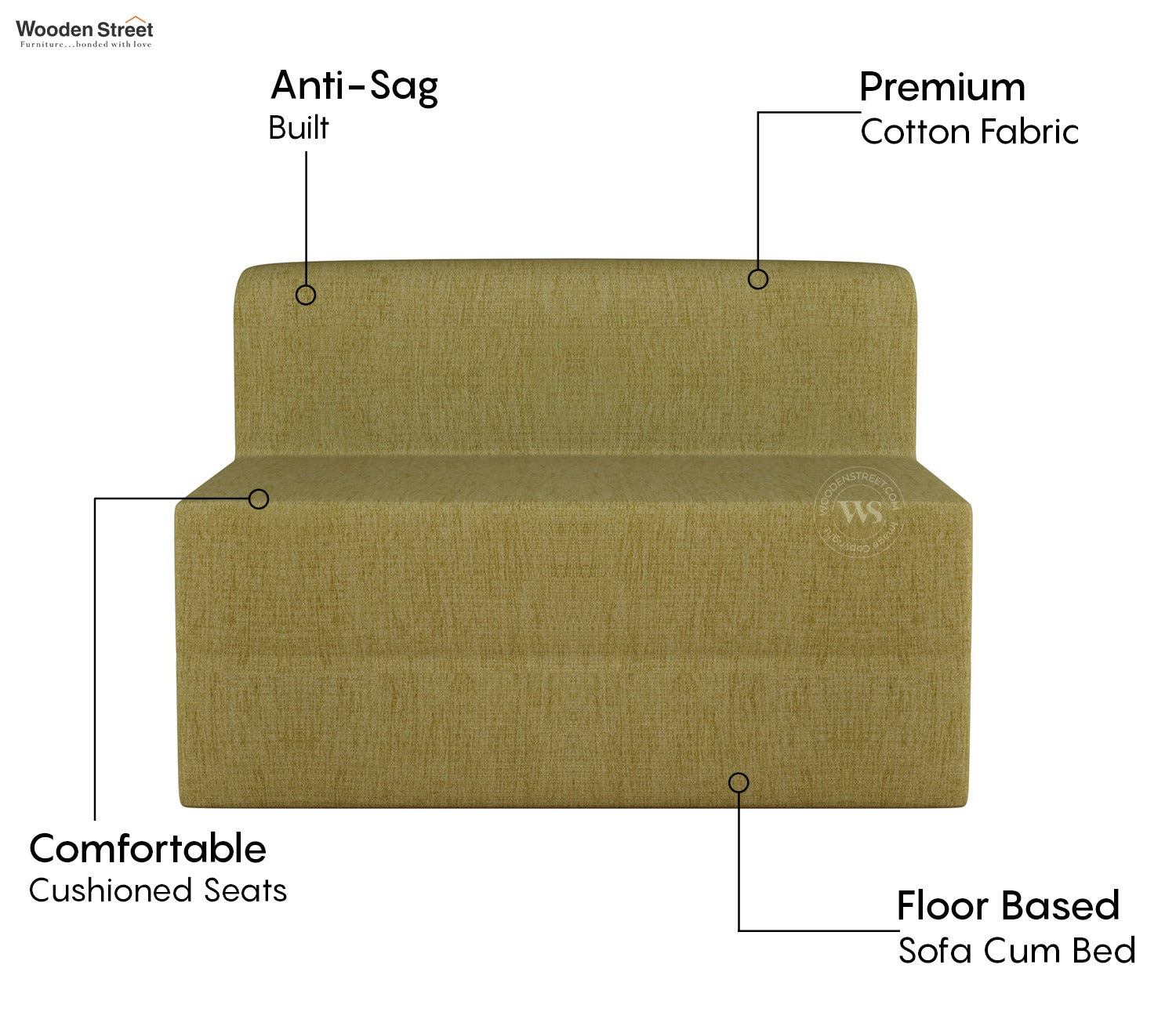 Voltz Fabric Sofa Cum Bed (72 x 46 Inch, Fresh Mint)