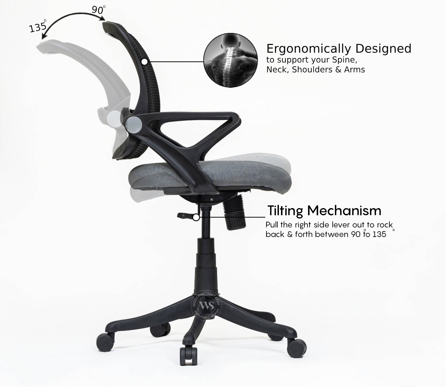 Aquila Mid Back Mesh Ergonomic Office Chair (Grey)