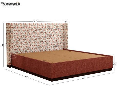 Kesarth Luxe Fabric Bed with High Rise Headboard & Storage (King Size, Red Upholstery)