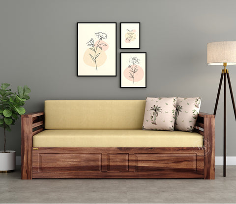 Feltro Sheesham Wood Sofa Bed With Storage (Queen Size, Honey Irish Cream)