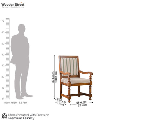 Udaya Sheesham Wood Arm Chair (Green Stripe, Teak finish)