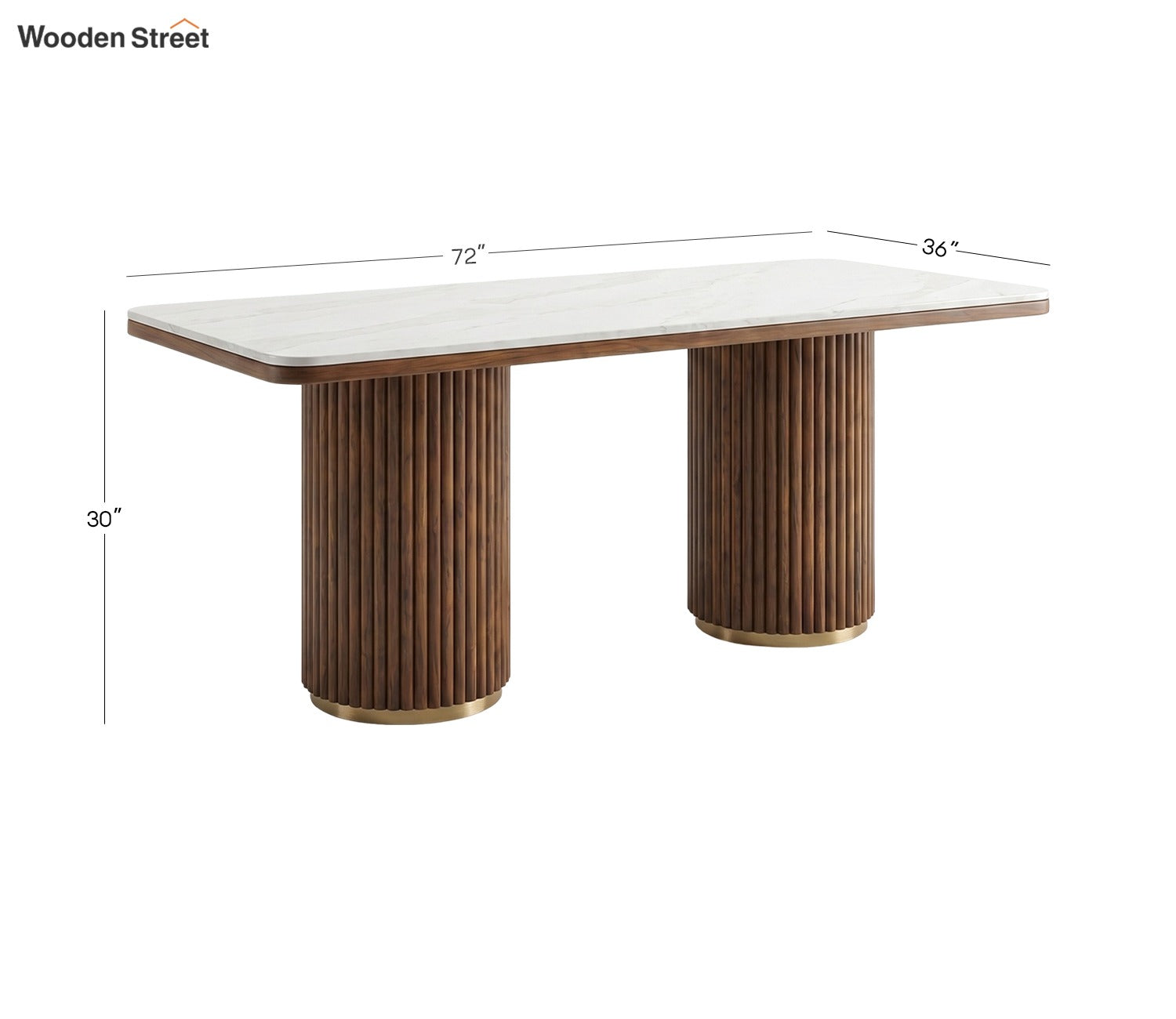 Pravaah 6 Seater Dining Set with Saumik Marble-Top Table and Fressia Upholstered Chair (Teak Finish, Cottage Ivory)