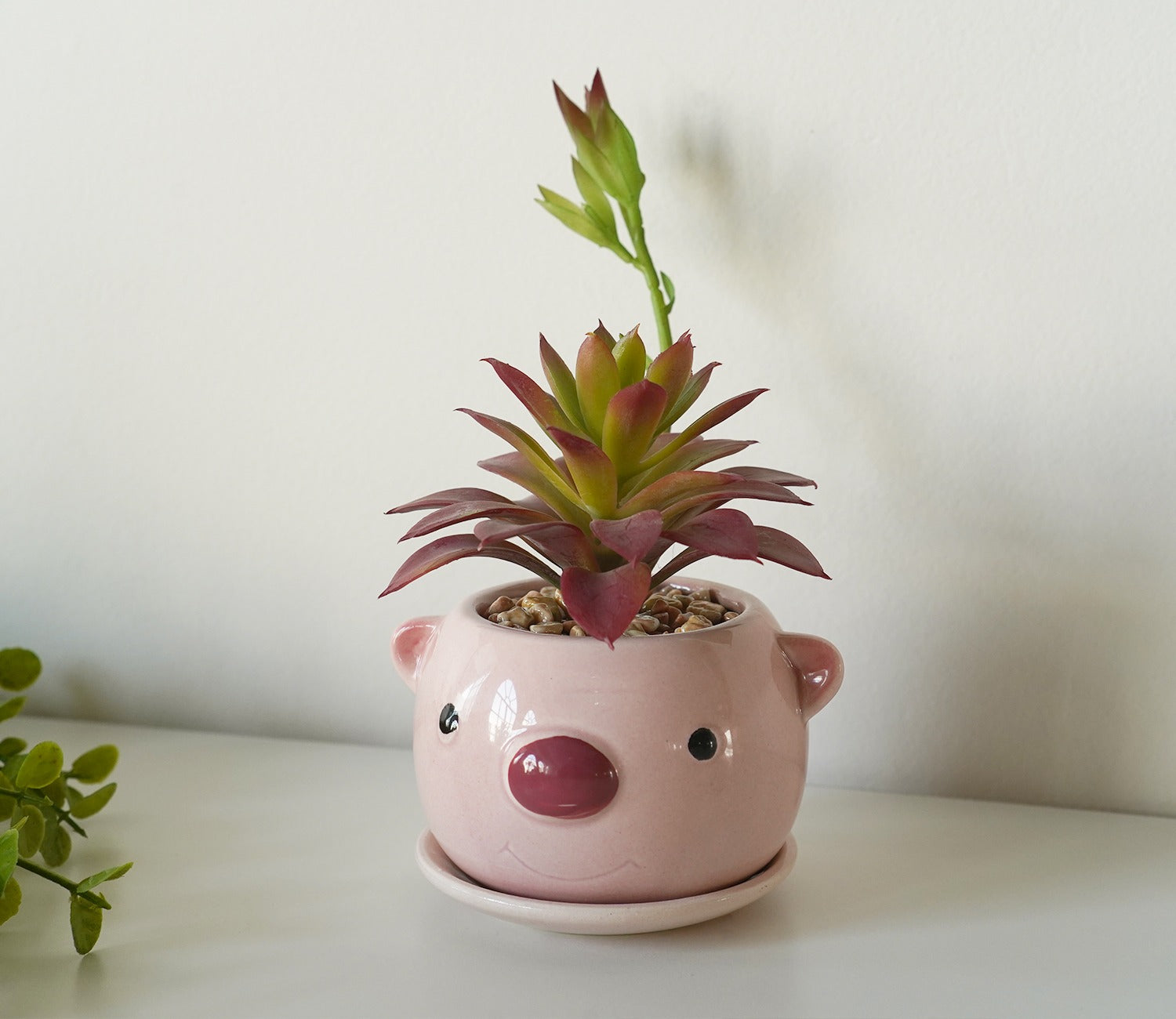 Whimsy Ceramic Enamel Pot With Artificial Flowers (Purple)