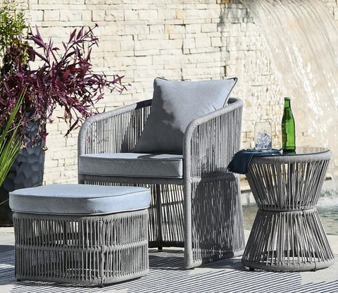 Grey Rope 1 Seater With Table Ottoman And Grey Cushions