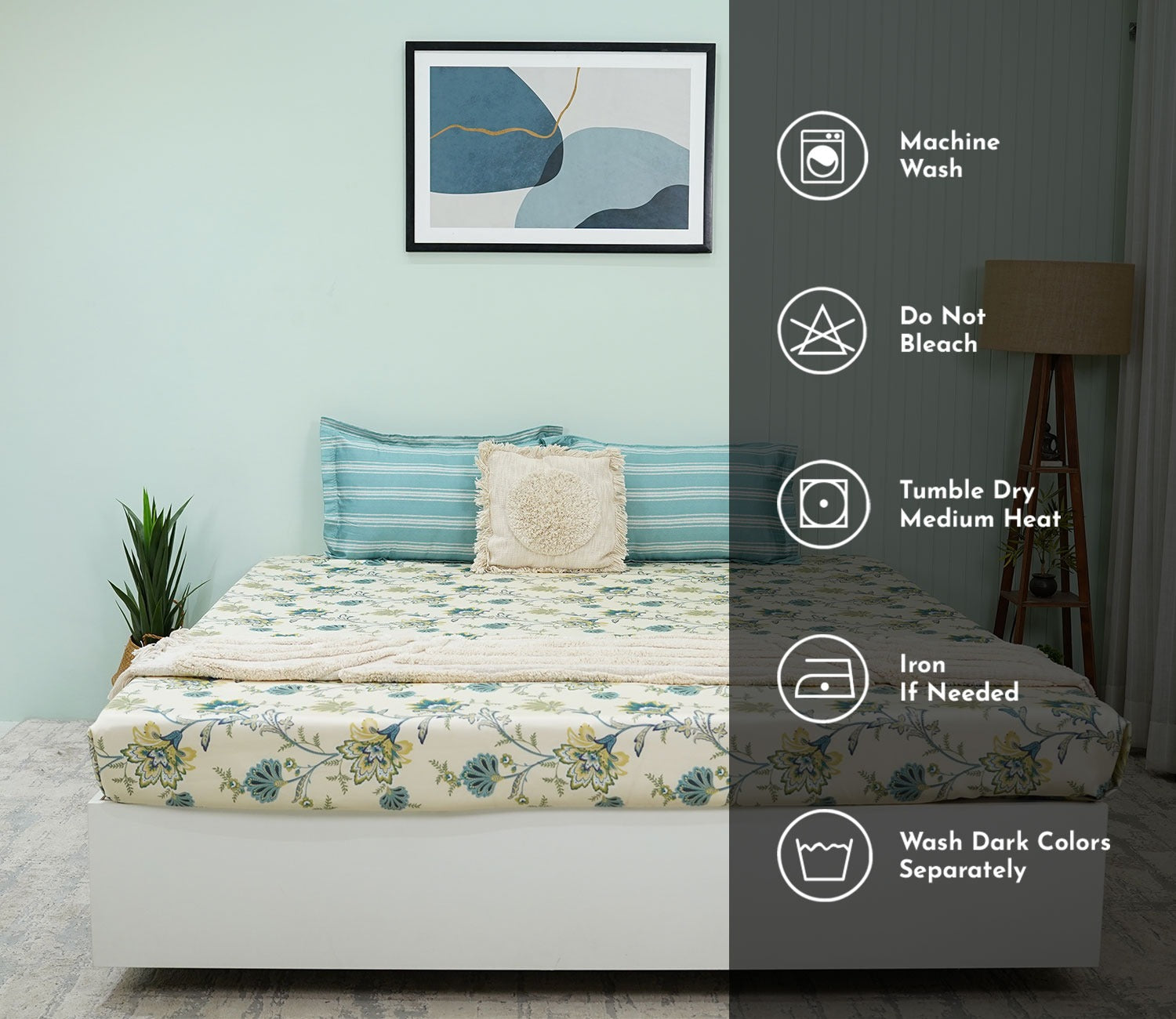 Venusa Classic Printed King Size Bedsheet (Green)