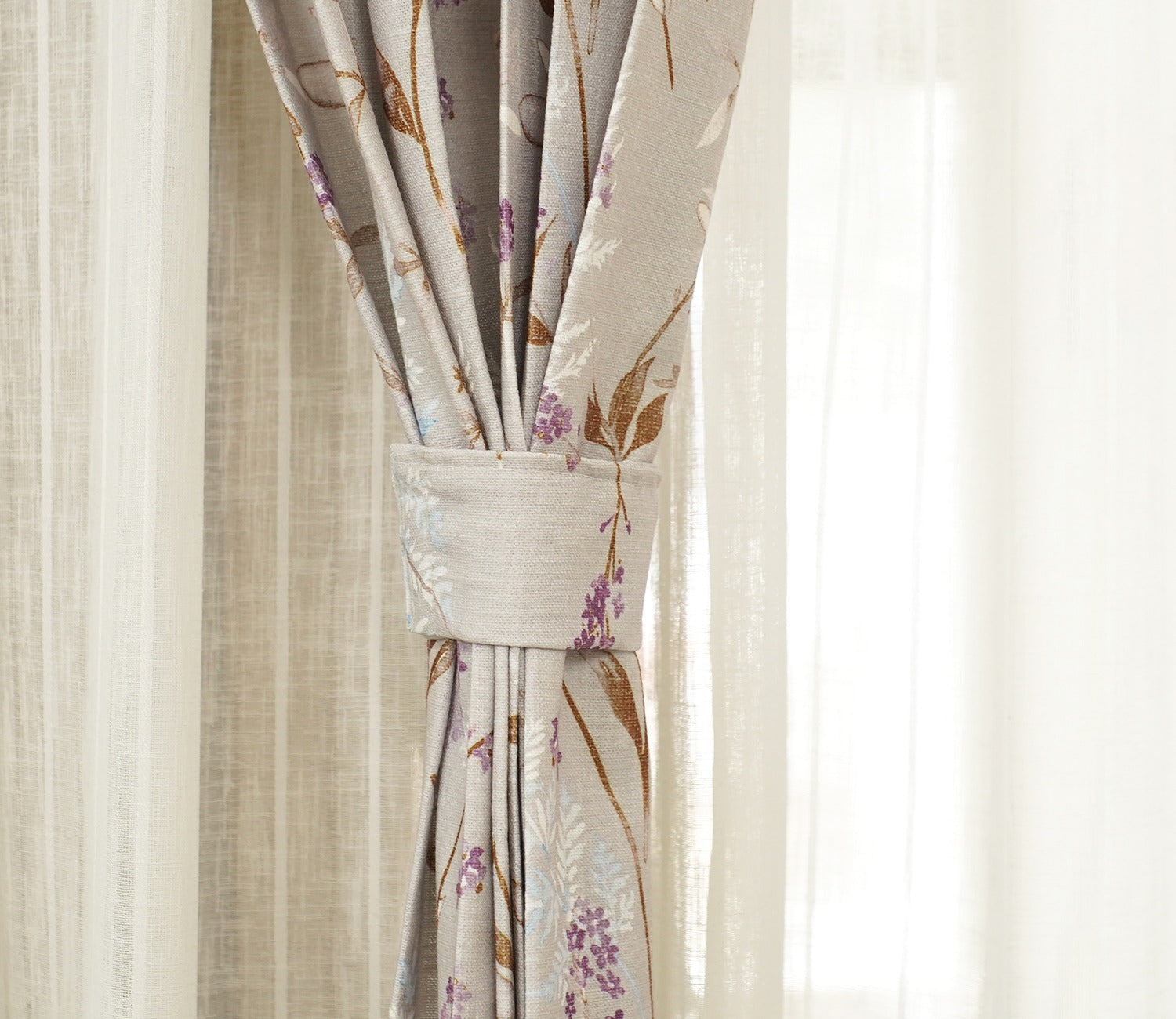 Fossil Daisy Uplands Floral Print Light-Filtering Door Curtains Set of 2 (Beige, 7 Feet)