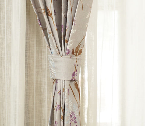 Fossil Daisy Uplands Floral Print Light-Filtering Door Curtains Set of 2 (Beige, 7 Feet)