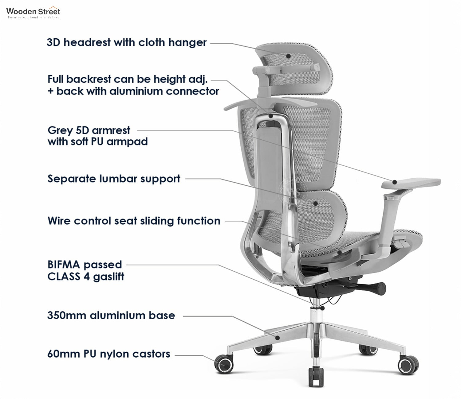 Bezus Ergonomic High Back Mesh Office Chair (Grey)