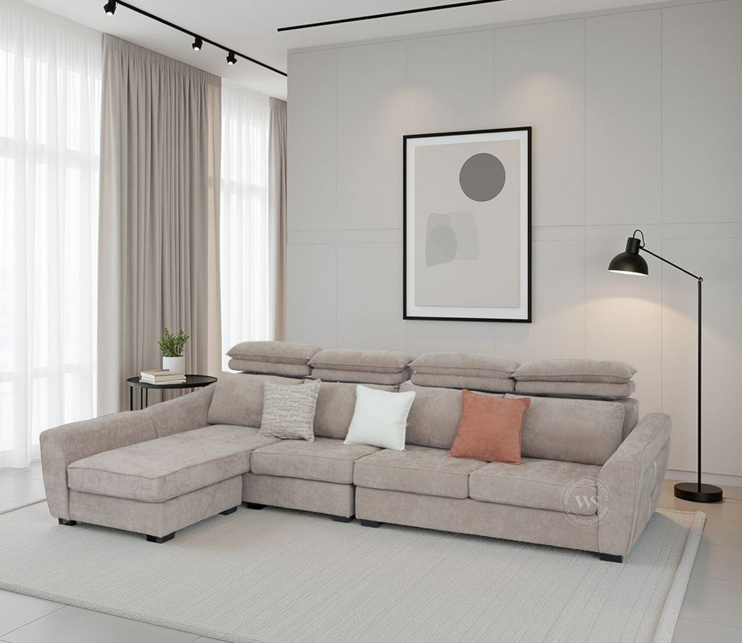 Lavencia Premium Upholstery L shape Fabric Sofa (Beige)