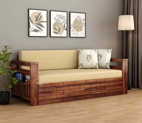 Sereta 3 Seater Sheesham Wood Sofa Cum Bed (King Size, Honey Finish)