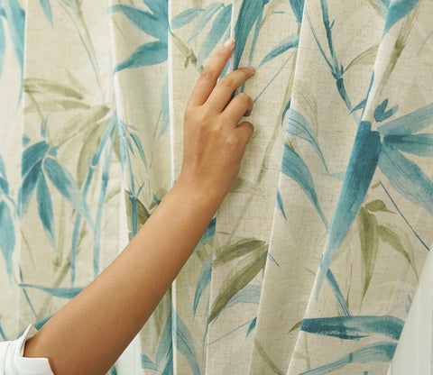 Fern Light-Filtering Door Curtains Set of 2 (Blue, 7 Feet)