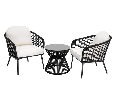 Black Rope 2 Seater With Table And Off-White Cushion Covers