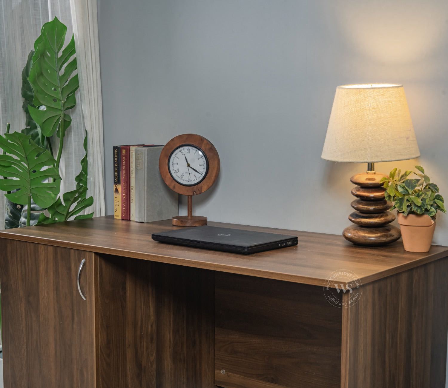 Arc Engineered Wood Study Table With 2 Layer Closed Storage Cabinet (Columbian Walnut Finish)