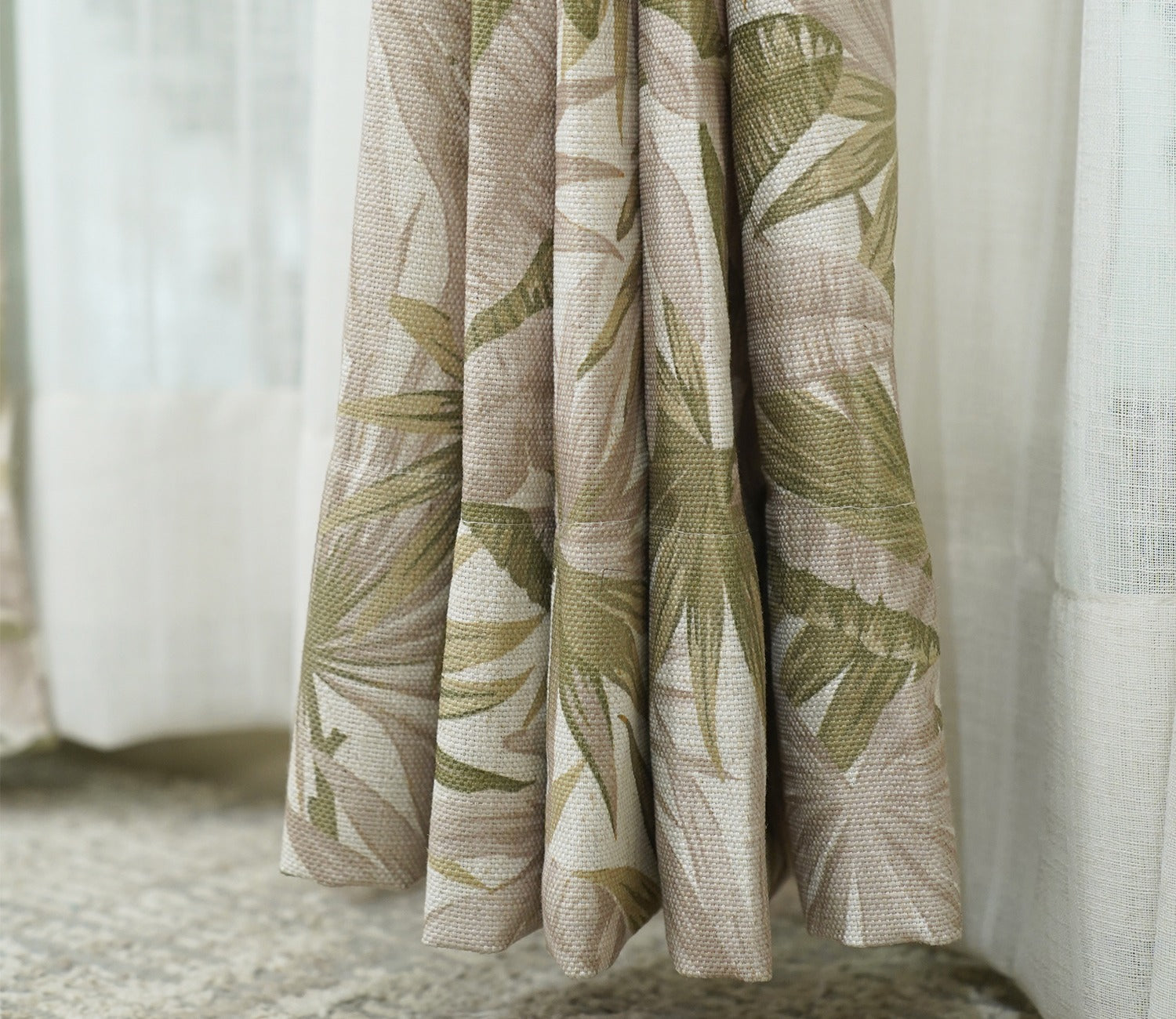 Palm Tree Light-Filtering Door Curtains Set of 2 (Green, 7 Feet)