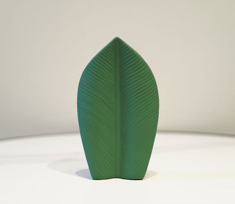 Sleek Green Leaf Ceramic Vase