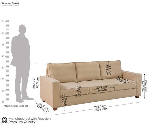 Albus 3 Seater Fabric Sofa (Cotton, Irish Cream)