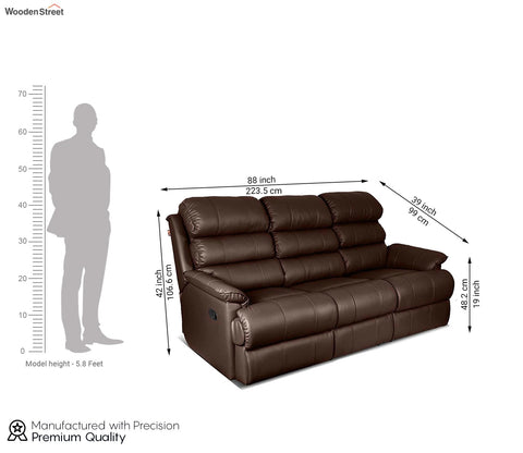 Valencia Motorized Leatherette Three Seater Middle Seat Fixed Recliner (Saddle Brown)