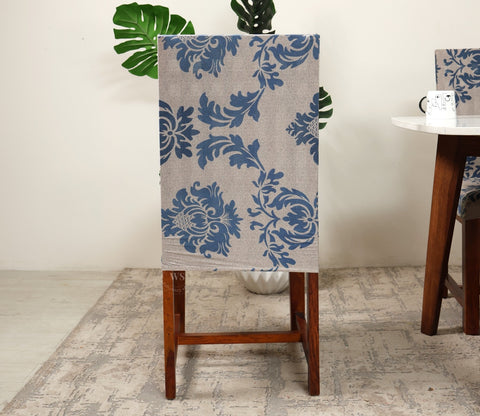 Grace Stretchable Floral Printed Polyester Spandex Dining Chair Cover Set Of 4 (Blue)