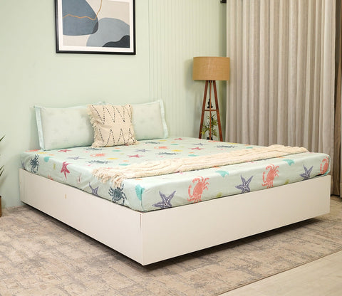 Star And Octopus Flat Cotton Kids Bed Sheet King Size with 2 Pillow Covers