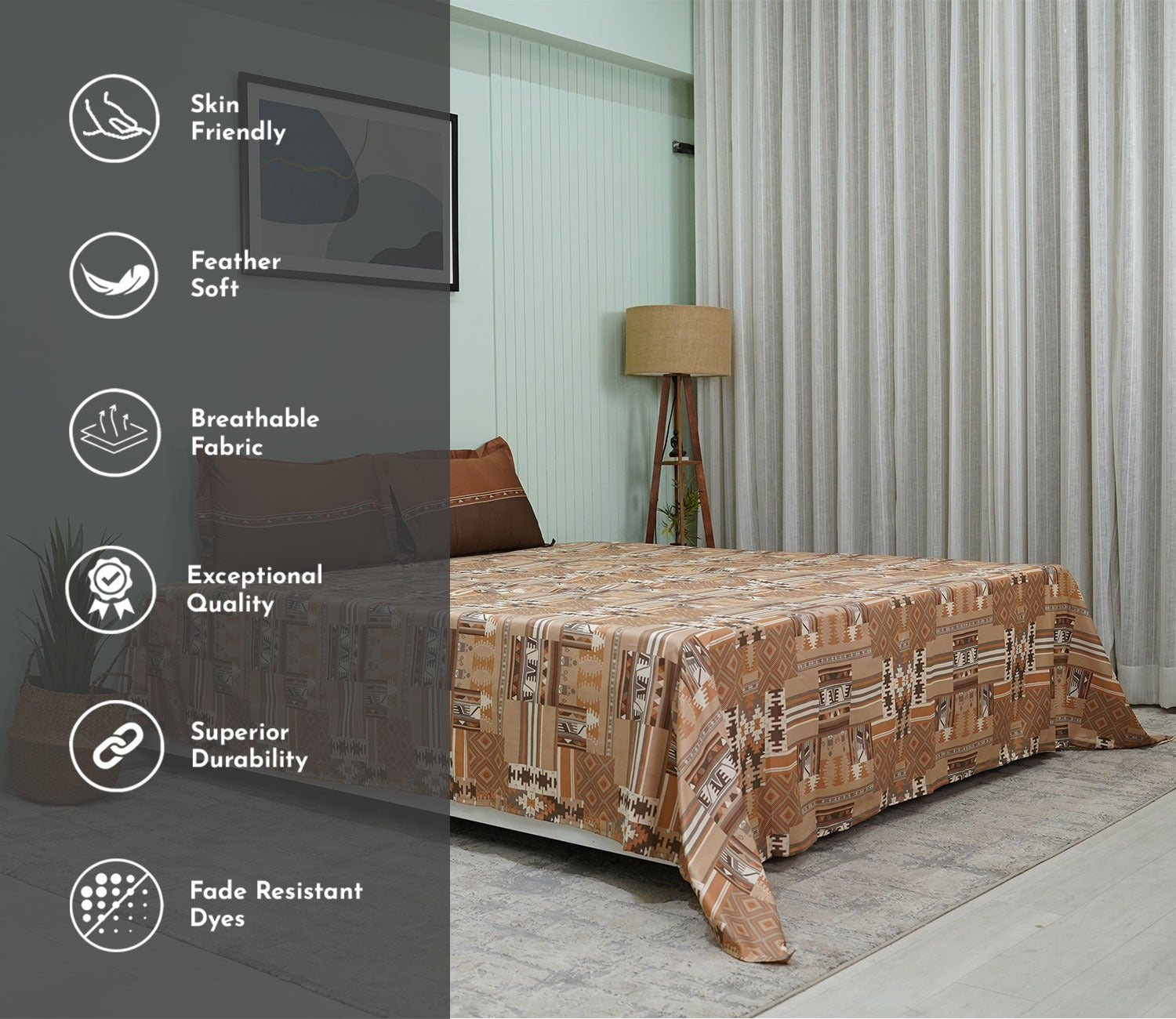 Killim Classic Printed King Size Bedsheet (Brown)
