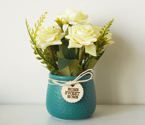 Artificial Flower With Ceramic Pot (Green)