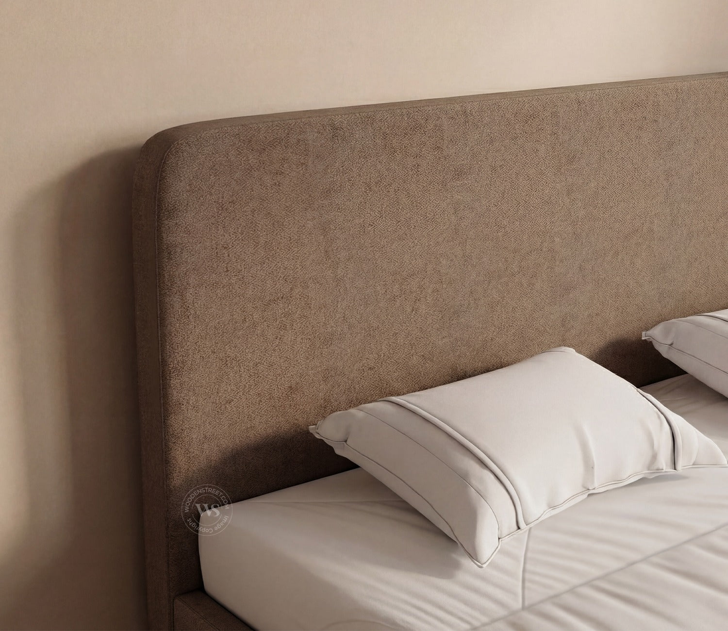 Andreas Premium Fabric Bed with Curved Headboard & Without Storage (Queen Size, Sand Brown)