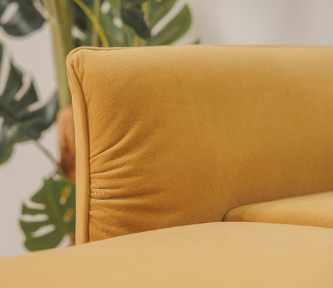 Saffra 3-Seater Sofa Cum Bed | Fold-Out Mechanism | Under-Seat Storage | Fabric Upholstery (Mustard)