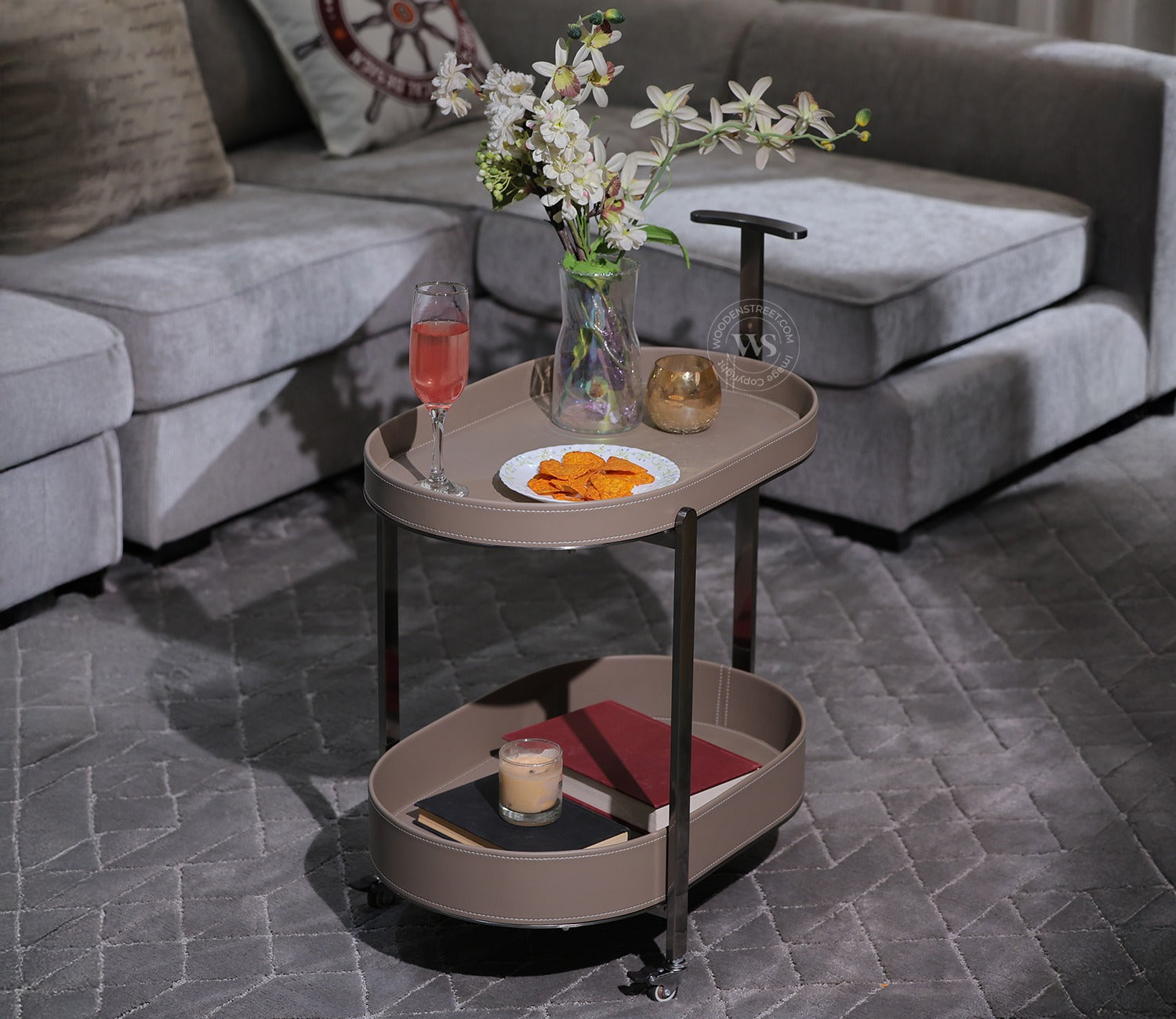 Harington Premium Leatherette 2-Tier Serving Trolley with Wheels